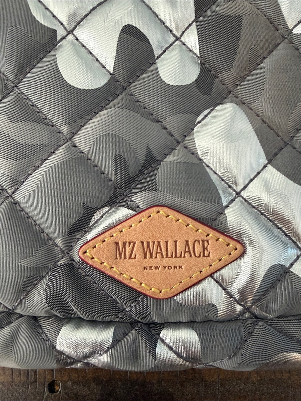 MZ Wallace Quilted Gray Camo Crossbody with Tan Trim - Picture 3 of 5